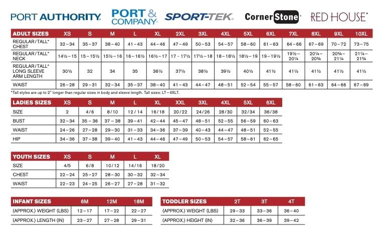 Sport Tek Ladies Size Chart