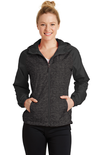 Sport-Tek Ladies Heather Colorblock Raglan Hooded Wind Jacket