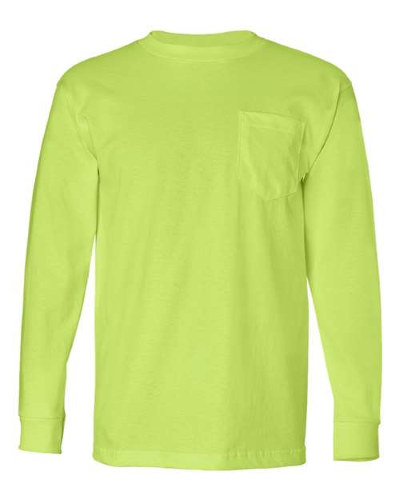 Long Sleeve T Shirt with a Pocket in Lime Green