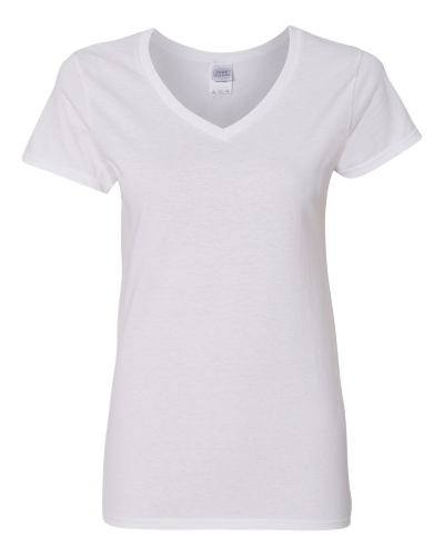 Ladies' Heavy Cotton V-Neck T-Shirt with Tearaway Label in White