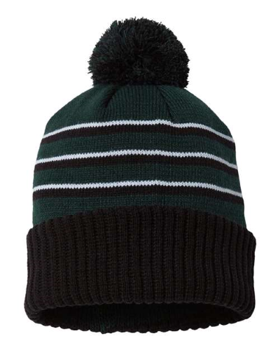 Stripe Pom Beanie With Cuff