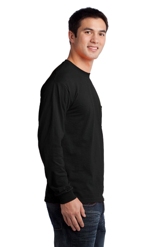 Left view of Gildan Ultra Cotton 100% Cotton Long Sleeve T-Shirt with Pocket