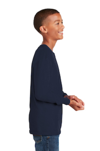 Left view of Gildan Youth Heavy Cotton 100 Cotton Long Sleeve TShirt