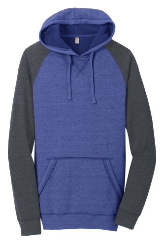 District Young Mens Lightweight Fleece Raglan Hoodie in H Dp Ryl H Cha