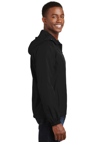 Left view of Sport-Tek Hooded Raglan Jacket