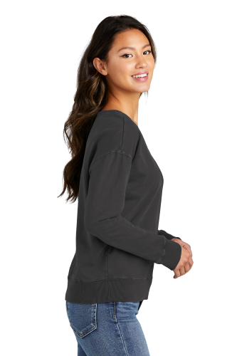 Left view of Port & Company Ladies Beach Wash Garment-Dyed V-Neck Sweatshirt LPC098V