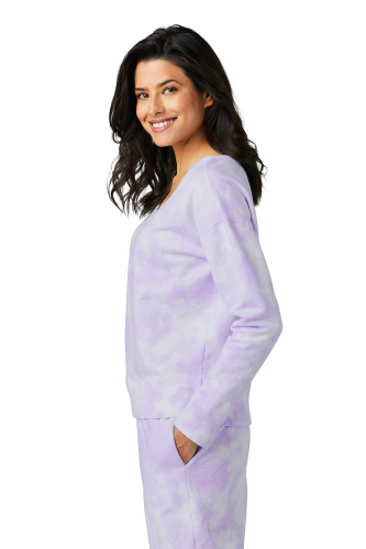 Left view of Port & Company Ladies Beach Wash Cloud Tie-Dye V-Neck Sweatshirt LPC140V