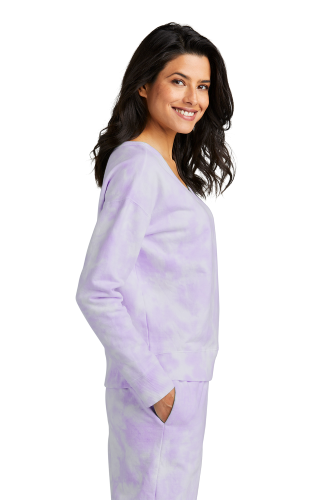Right view of Port & Company Ladies Beach Wash Cloud Tie-Dye V-Neck Sweatshirt LPC140V