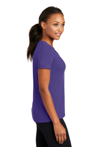 Left view of Port & Company Ladies Essential Blended Performance V-Neck Tee