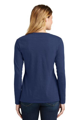 Back view of Port & Company Ladies Long Sleeve Fan Favorite V-Neck Tee