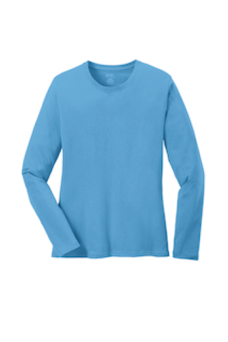 Port Company Ladies Long Sleeve 100 Cotton T Shirt in Aquatic Blue
