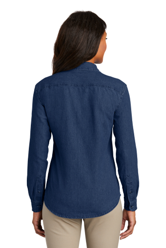 Back view of Port & Company Ladies Long Sleeve Value Denim Shirt