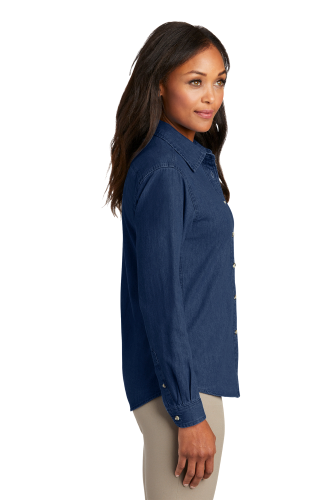 Right view of Port & Company Ladies Long Sleeve Value Denim Shirt