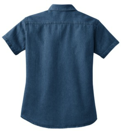Back view of Port & Company Ladies Short Sleeve Value Denim Shirt