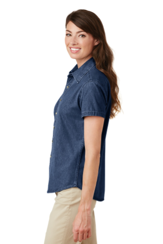 Left view of Port & Company Ladies Short Sleeve Value Denim Shirt