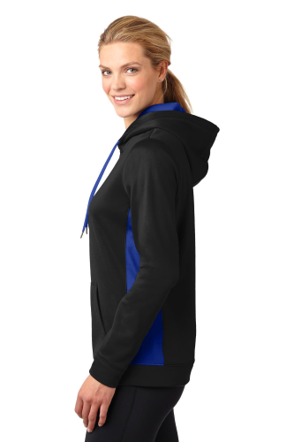 Right view of Sport-Tek Ladies Sport-Wick Fleece Colorblock Hooded Pullover