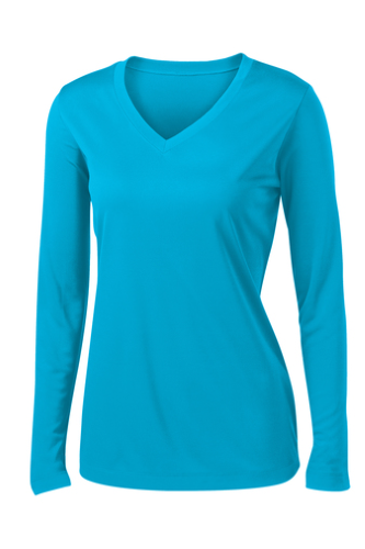 Sport Tek Ladies Long Sleeve V Neck Competitor Tee in Atomic Blue