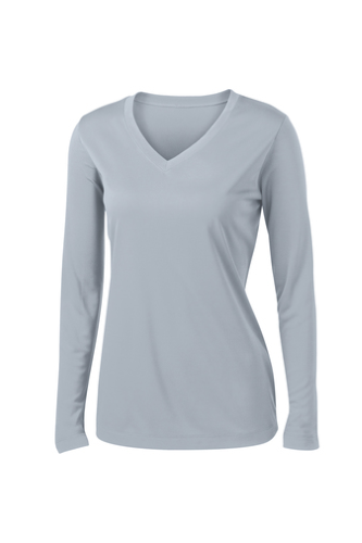 Sport Tek Ladies Long Sleeve V Neck Competitor Tee in Silver