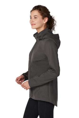 Left view of Sport-Tek Ladies Hooded Soft Shell Jacket LST980