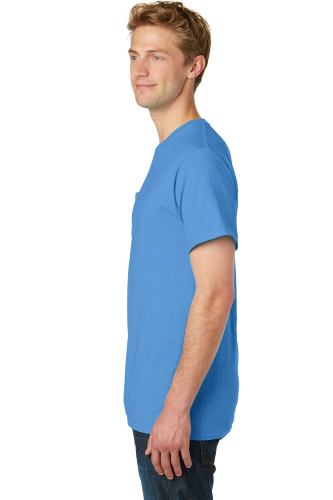 Left view of Port & Company Essential Pigment-Dyed Pocket Tee