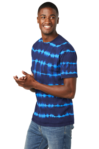 Left view of Port & Company Allover Stripe Tie-Dye Tee PC142
