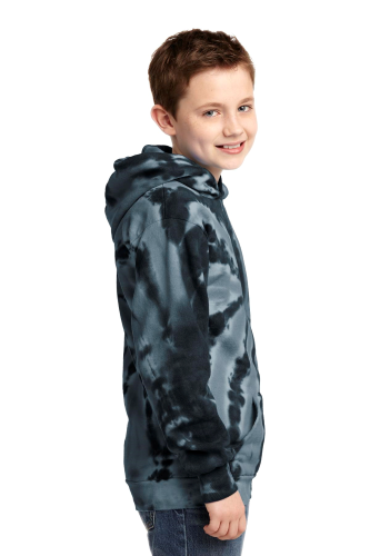 Left view of Port & Company Youth Essential Tie-Dye Pullover Hooded Sweatshirt