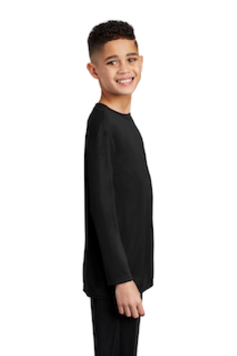 Left view of Port & Company ® Youth Long Sleeve Performance Tee