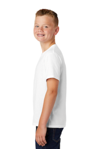 Left view of Port & Company Youth Fan Favorite Blend Tee