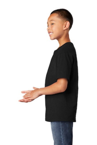 Left view of Port & Company Youth Core Cotton DTG Tee PC54YDTG