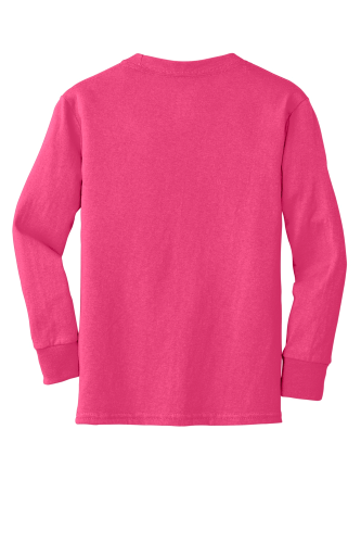 Back view of Port & Company Youth Long Sleeve 5.4-oz 100% Cotton T-Shirt