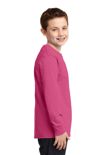 Left view of Port & Company Youth Long Sleeve 5.4-oz 100% Cotton T-Shirt