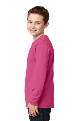 Right view of Port & Company Youth Long Sleeve 5.4-oz 100% Cotton T-Shirt