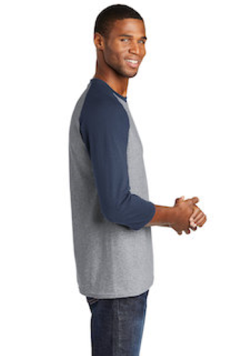 Left view of Port & Company 50/50 Cotton/Poly 3/4-Sleeve Raglan T-Shirt