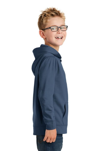 Left view of Port & Company Youth Performance Fleece Pullover Hooded Sweatshirt