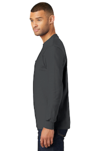 Left view of Port & Company Tall Long Sleeve Essential T-Shirt with Pocket