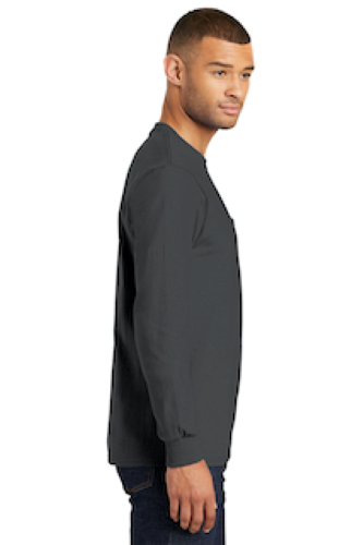Right view of Port & Company Tall Long Sleeve Essential T-Shirt with Pocket