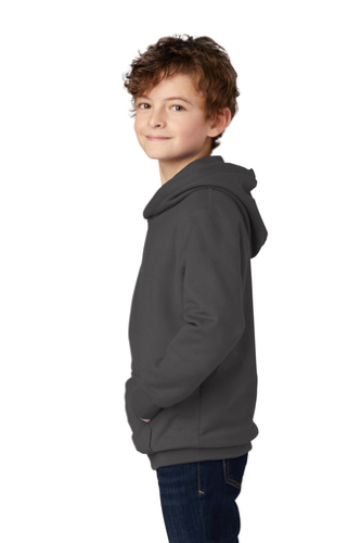 Left view of Port & Company Youth Fan Favorite Fleece Pullover Hooded Sweatshirt