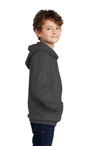 Right view of Port & Company Youth Fan Favorite Fleece Pullover Hooded Sweatshirt