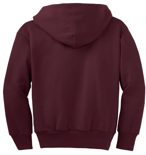 Back view of Port & Company Youth Full-Zip Hooded Sweatshirt