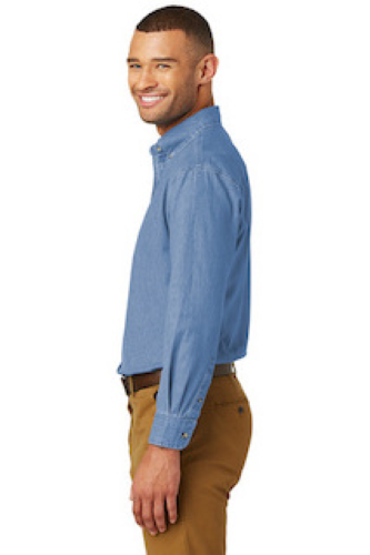Left view of Port & Company Long Sleeve Value Denim Shirt