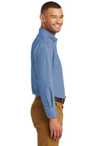 Right view of Port & Company Long Sleeve Value Denim Shirt