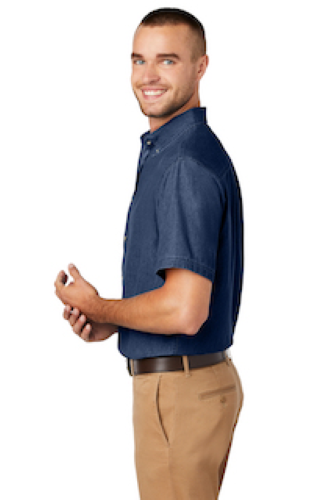 Left view of Port & Company Short Sleeve Value Denim Shirt