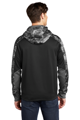 Back view of Sport-Tek Sport-Wick Mineral Freeze Fleece Colorblock Hooded Pullover