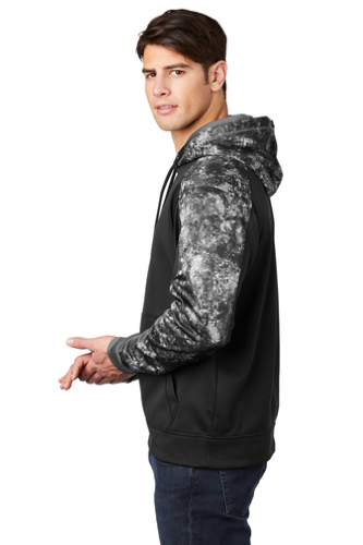 Left view of Sport-Tek Sport-Wick Mineral Freeze Fleece Colorblock Hooded Pullover