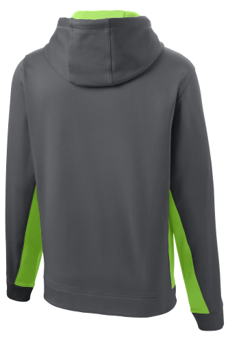 Back view of Sport-Tek Sport-Wick Fleece Colorblock Hooded Pullover