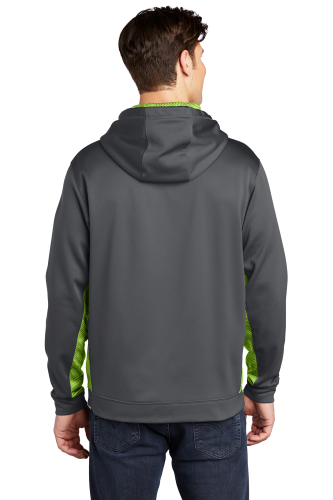 Back view of Sport-Tek Sport-Wick CamoHex Fleece Colorblock Hooded Pullover
