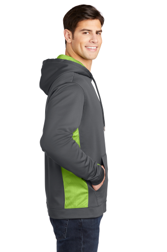 Left view of Sport-Tek Sport-Wick CamoHex Fleece Colorblock Hooded Pullover