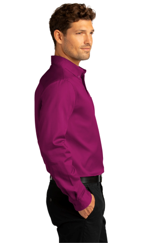 Left view of Port Authority Long Sleeve SuperPro React Twill Shirt