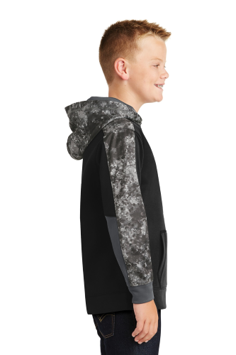 Right view of Sport-Tek Youth Sport-Wick Mineral Freeze Fleece Colorblock Hooded Pullover