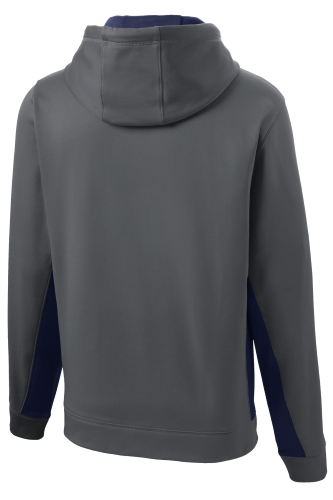 Back view of Sport-Tek Youth Sport-Wick Fleece Colorblock Hooded Pullover